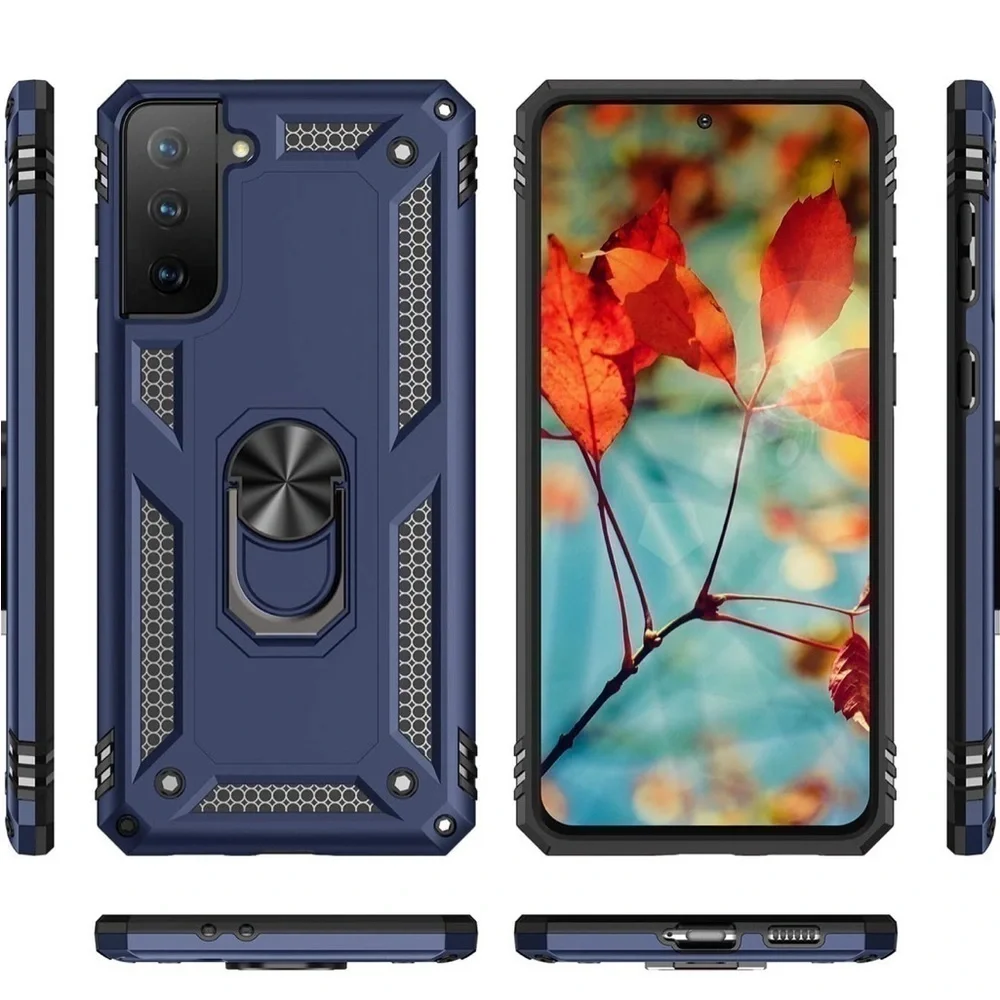 Samsung S21 FE Case with Kickstand and Metal Ring blue Phone Case